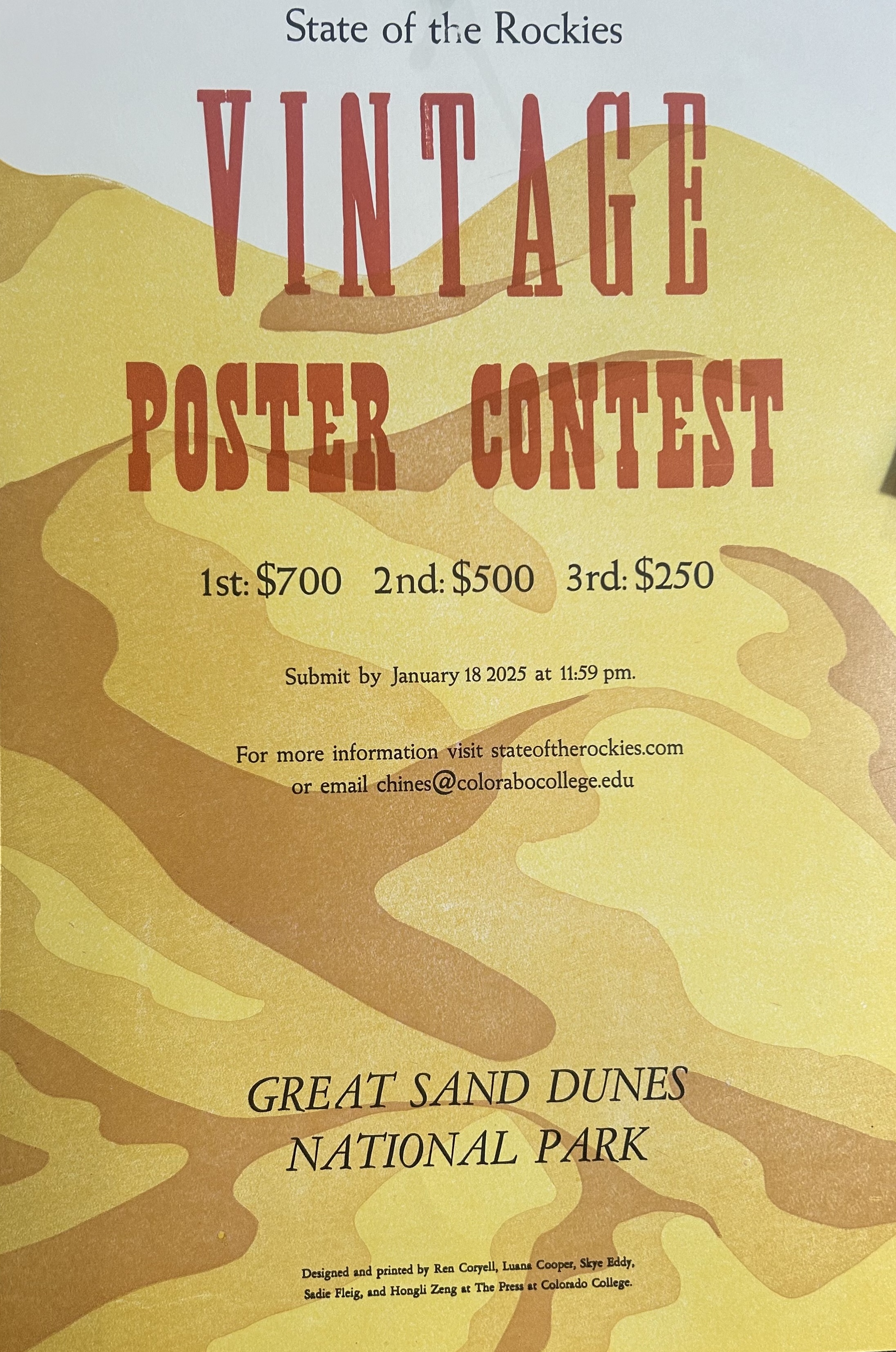 Great Sand Dunes Letterpress Vintage Poster